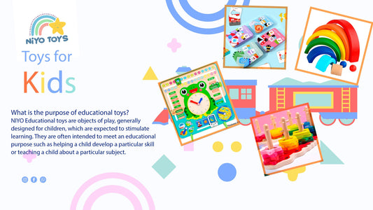 Colorful NIYO Toys for Kids including educational games, rainbows, and interactive learning tools
