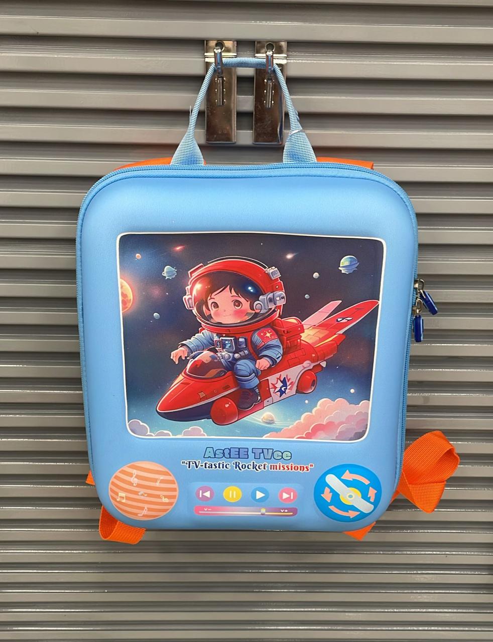 Niyo Toys blue 3D kids backpack with astronaut and rocket design for school use