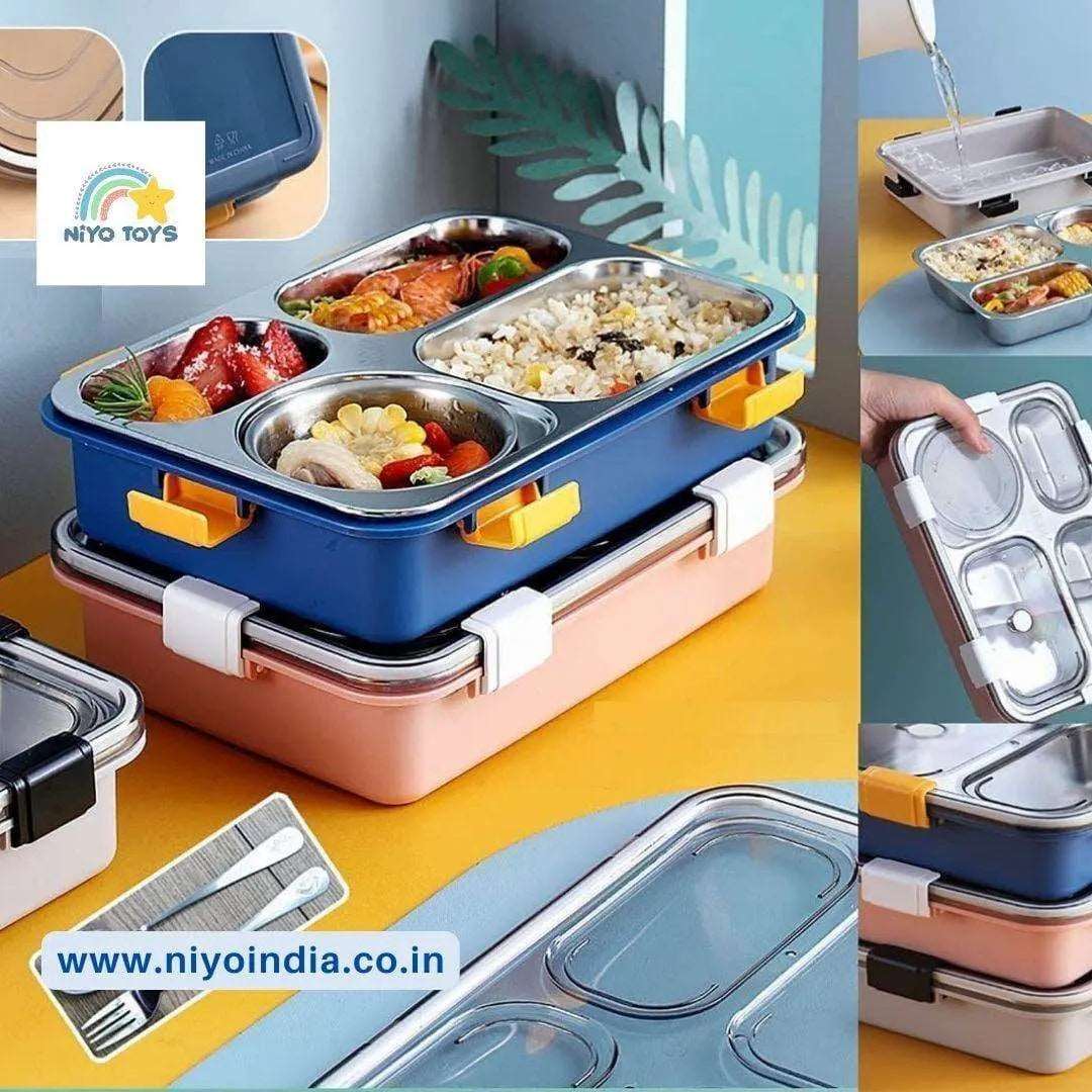 4 Compartment Bento Lunch Box Stainless Steel NIYO TOYS