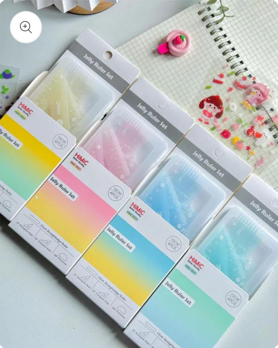 Colorful jelly ruler set suitable for kids, includes 4 in 1 protractor and ruler set for creative projects
