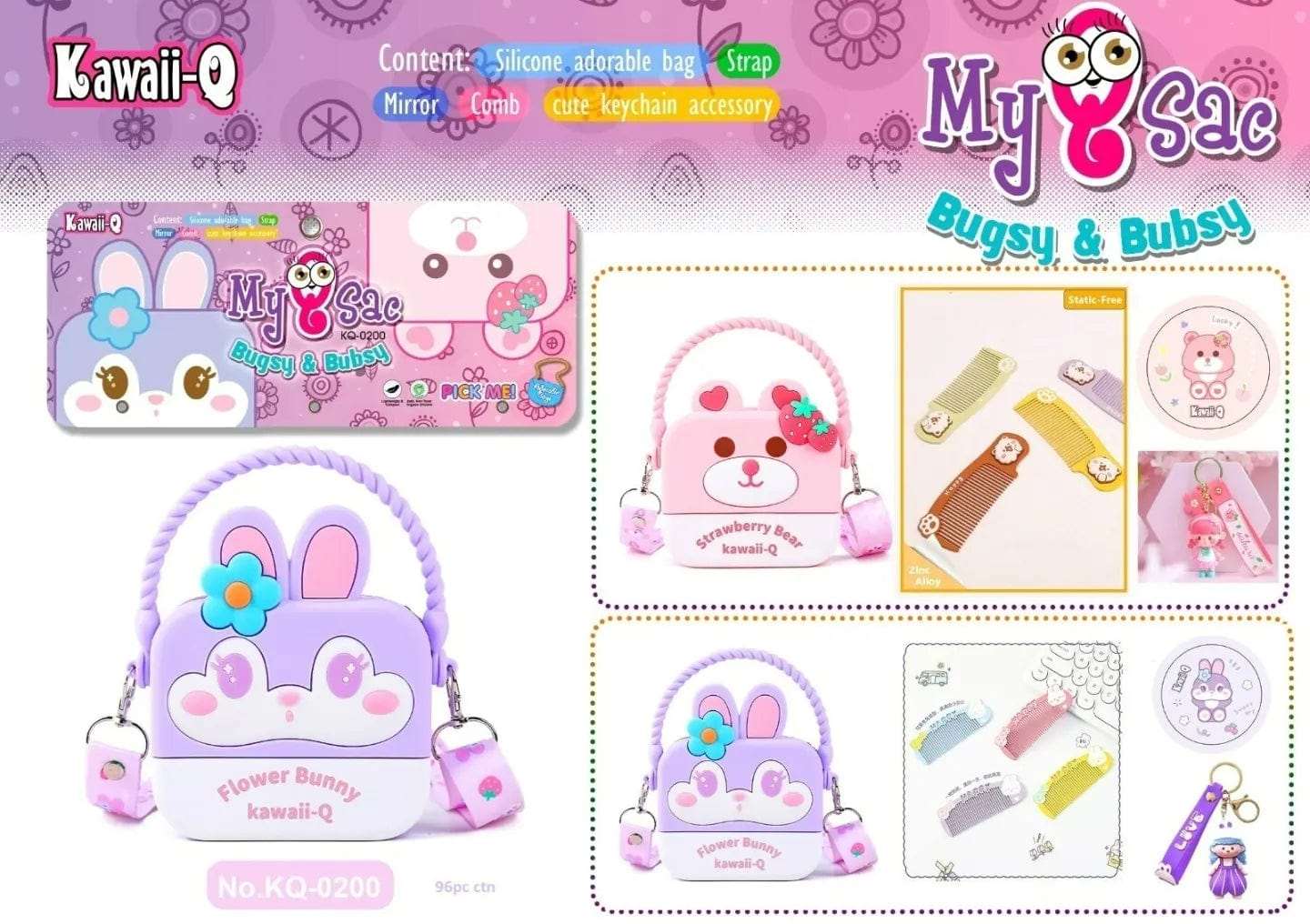 Sweet and Stylish Bear/Flower Bunny Square Silicone Sling Bag for Girls NIYO TOYS