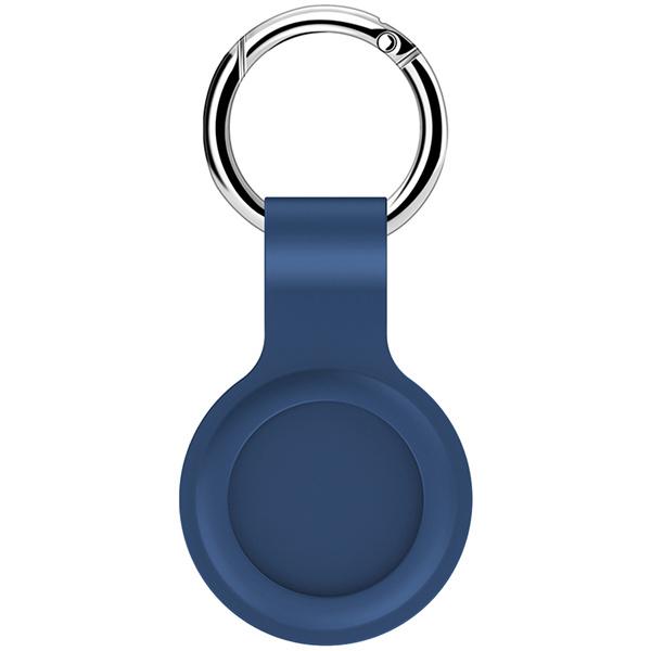 NIYO TOYS Airtag silicone case cover in navy blue with a keyring attachment for easy carrying