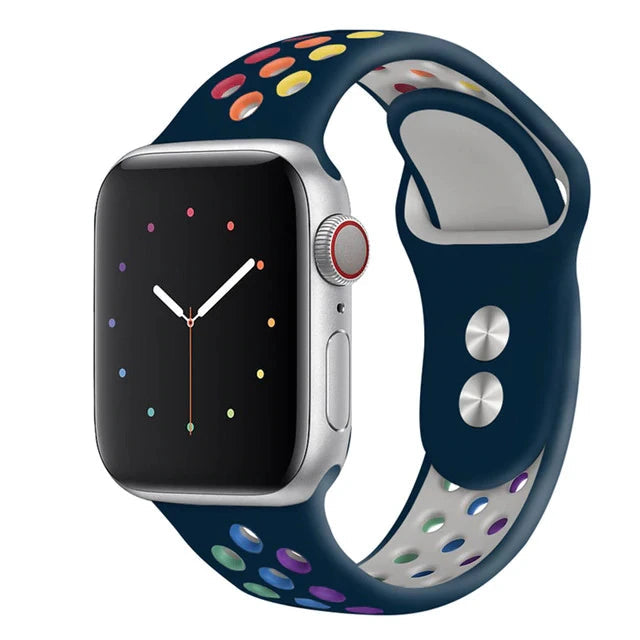 NIYO TOYS Colorful Polka Dot Silicone Apple Watch Band in Navy Blue for Stylish Wearables