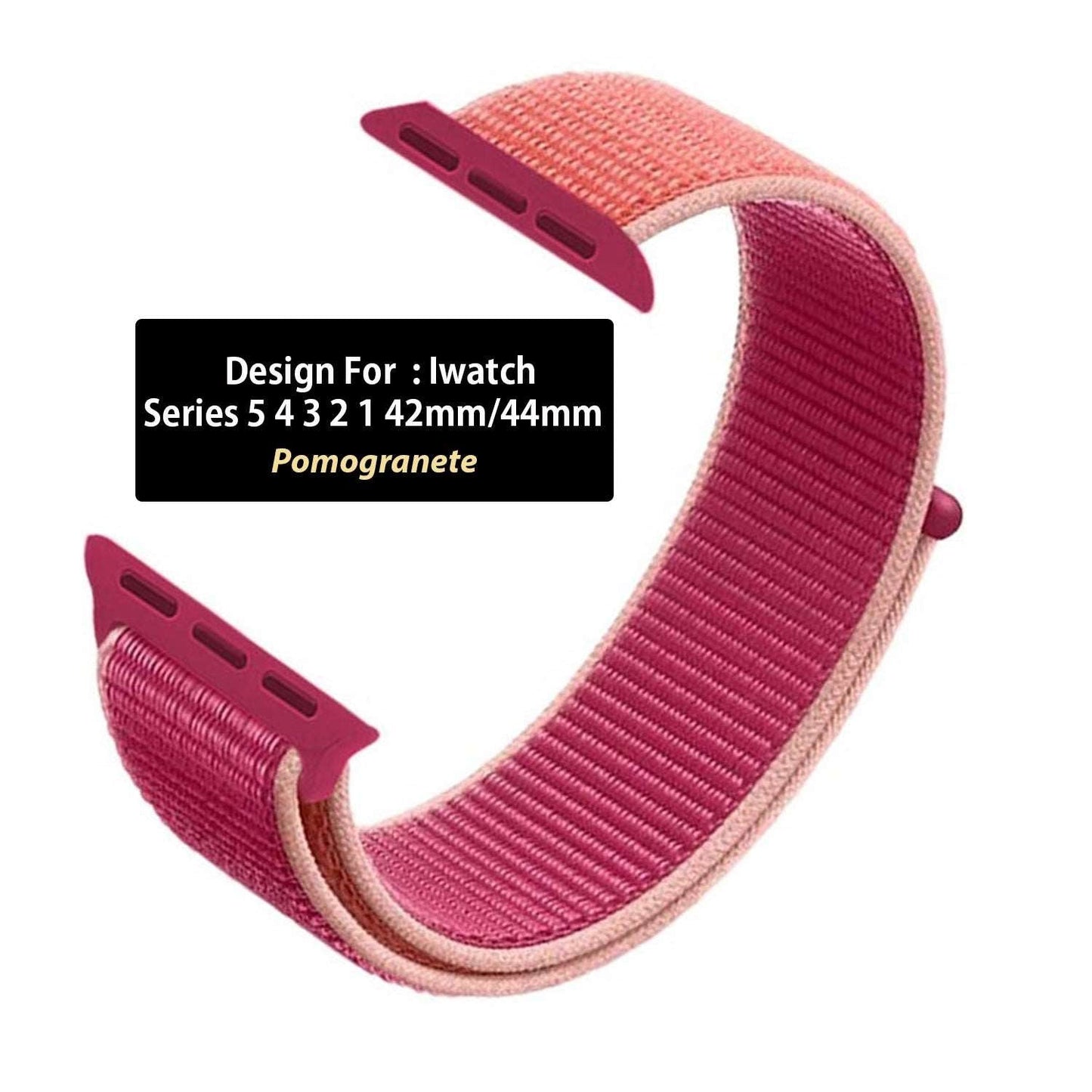 NIYO TOYS Apple Watch sport loop straps in Pomegranate color, compatible with Series 1 to 5, 42mm and 44mm
