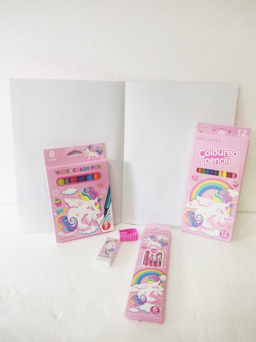 Art hub for kids featuring colorful pencils and drawing paper for creative projects, aged 3 and up