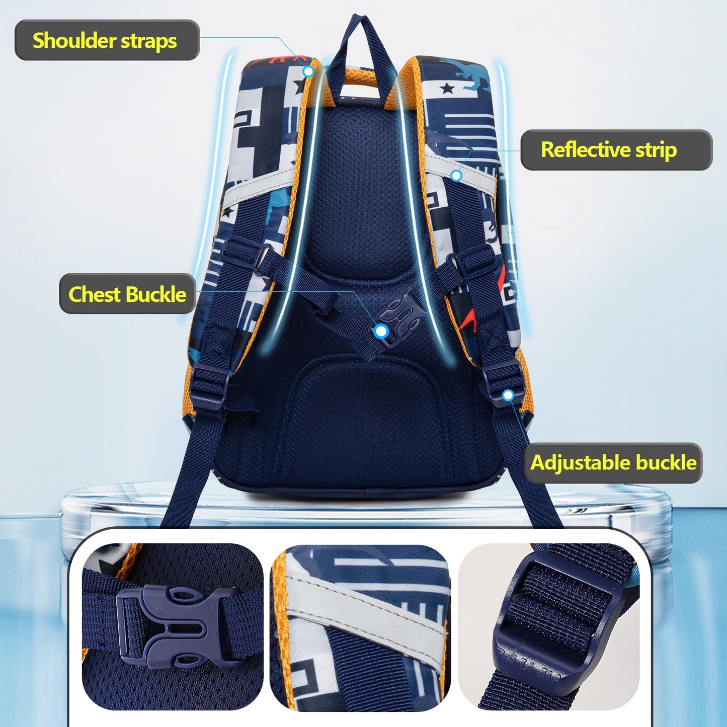 NIYO TOYS back to school dino backpack with adjustable straps and reflective strip for safety