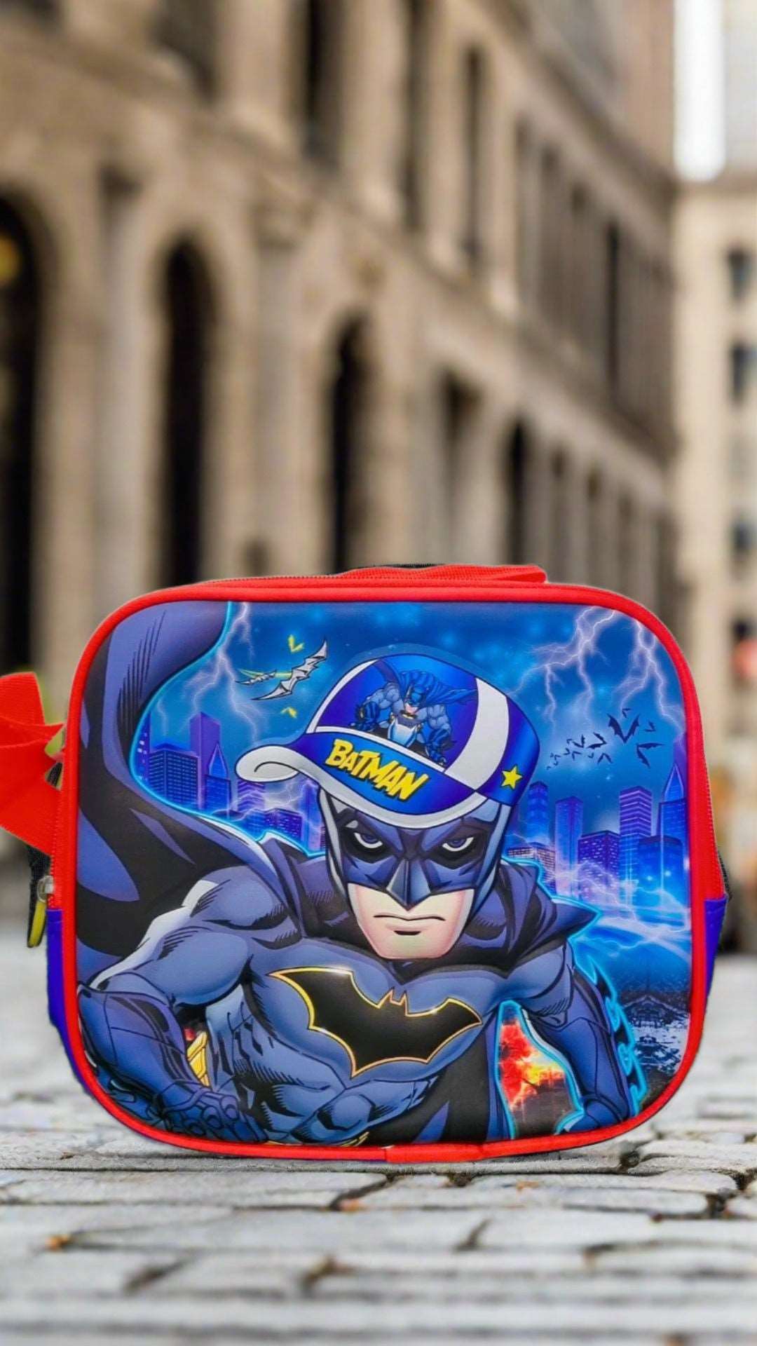 Batman school bag combo featuring a colorful design with Batman graphic on a stylish backpack