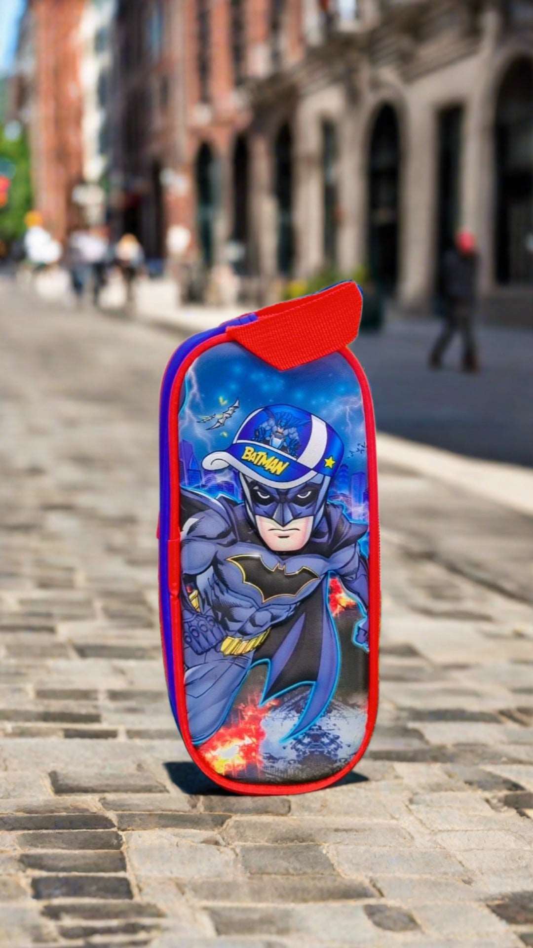 Batman school bag combo featuring a colorful design of Batman on a vibrant background