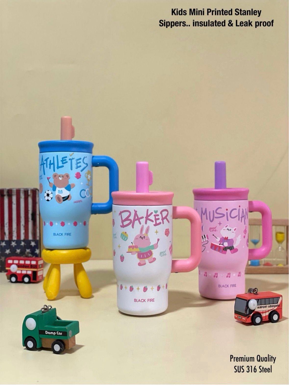 Kids mini printed tumbler insulated in pink and blue, perfect for ages 3+, for hydration and fun