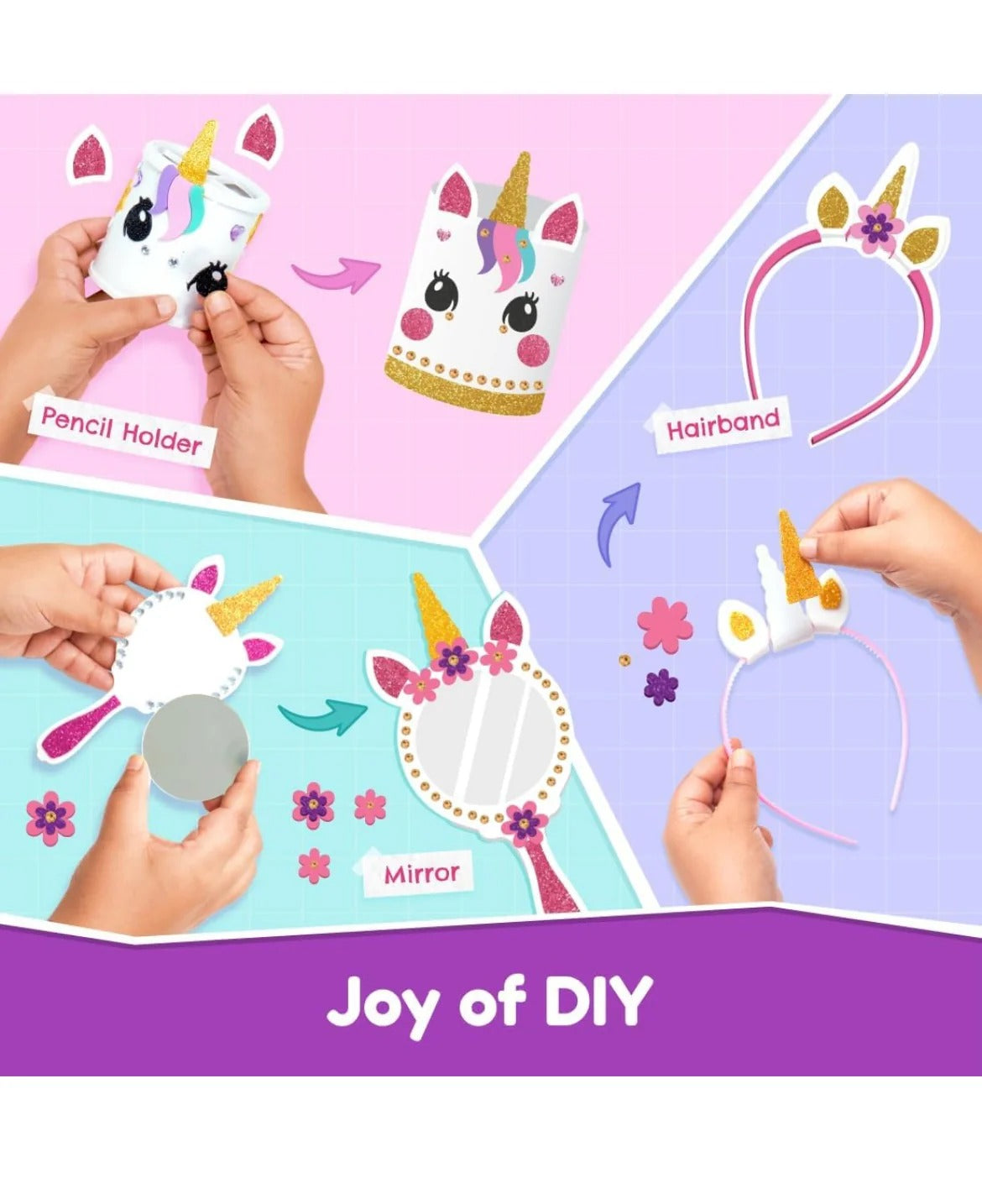 NIYO TOYS DIY unicorn pencil holder mirror and hairband craft set for kids creativity