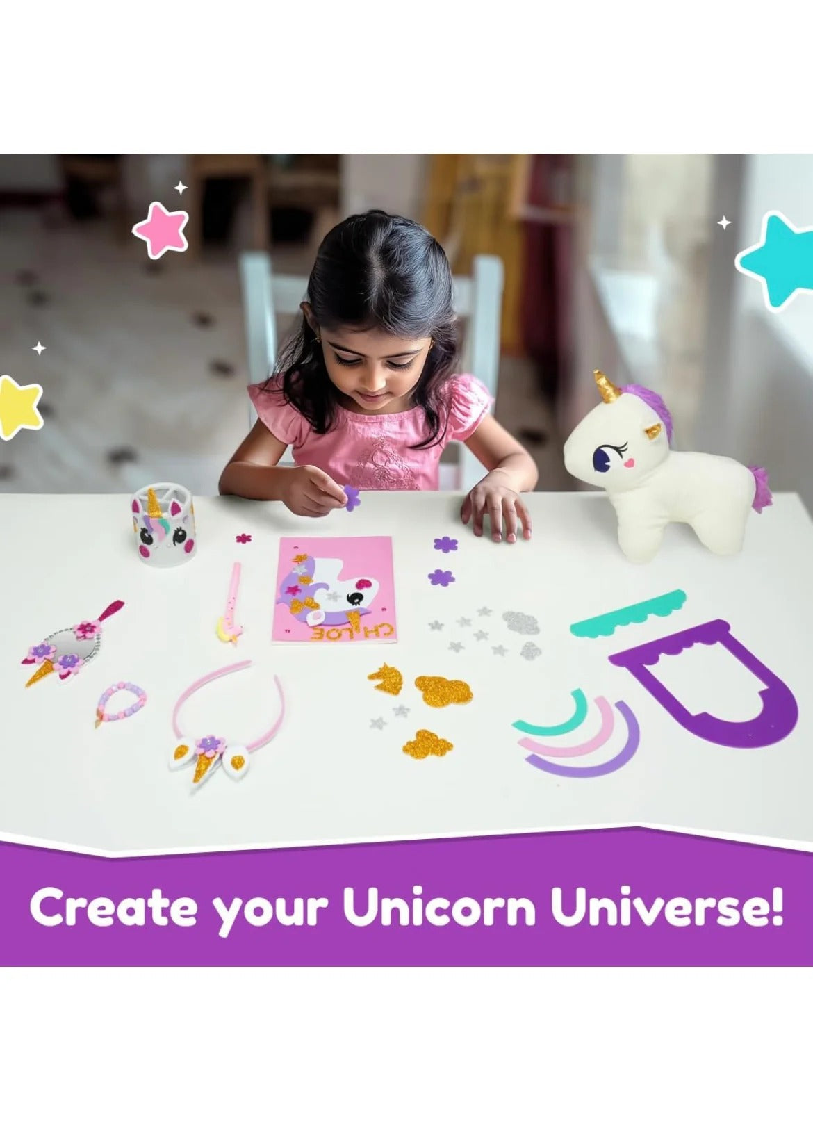 NIYO TOYS unicorn craft kit for kids with colorful decorations and plush unicorn toy