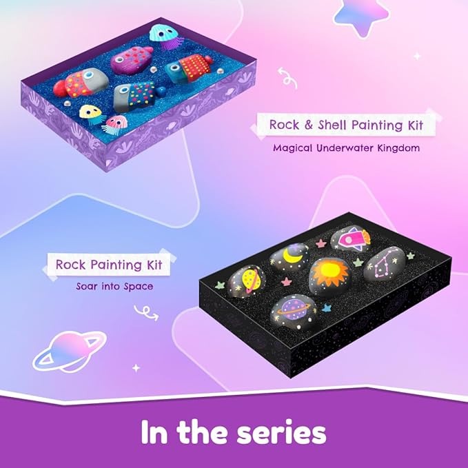 NIYO TOYS rock and shell painting kits with magical underwater kingdom and space-themed designs for creative play