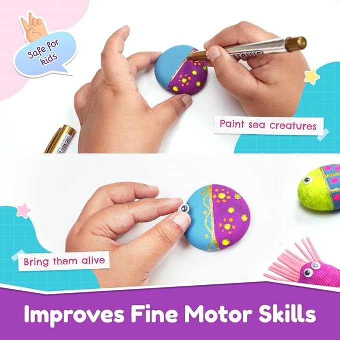 NIYO TOYS creative kit for painting and decorating sea creature rocks to improve fine motor skills