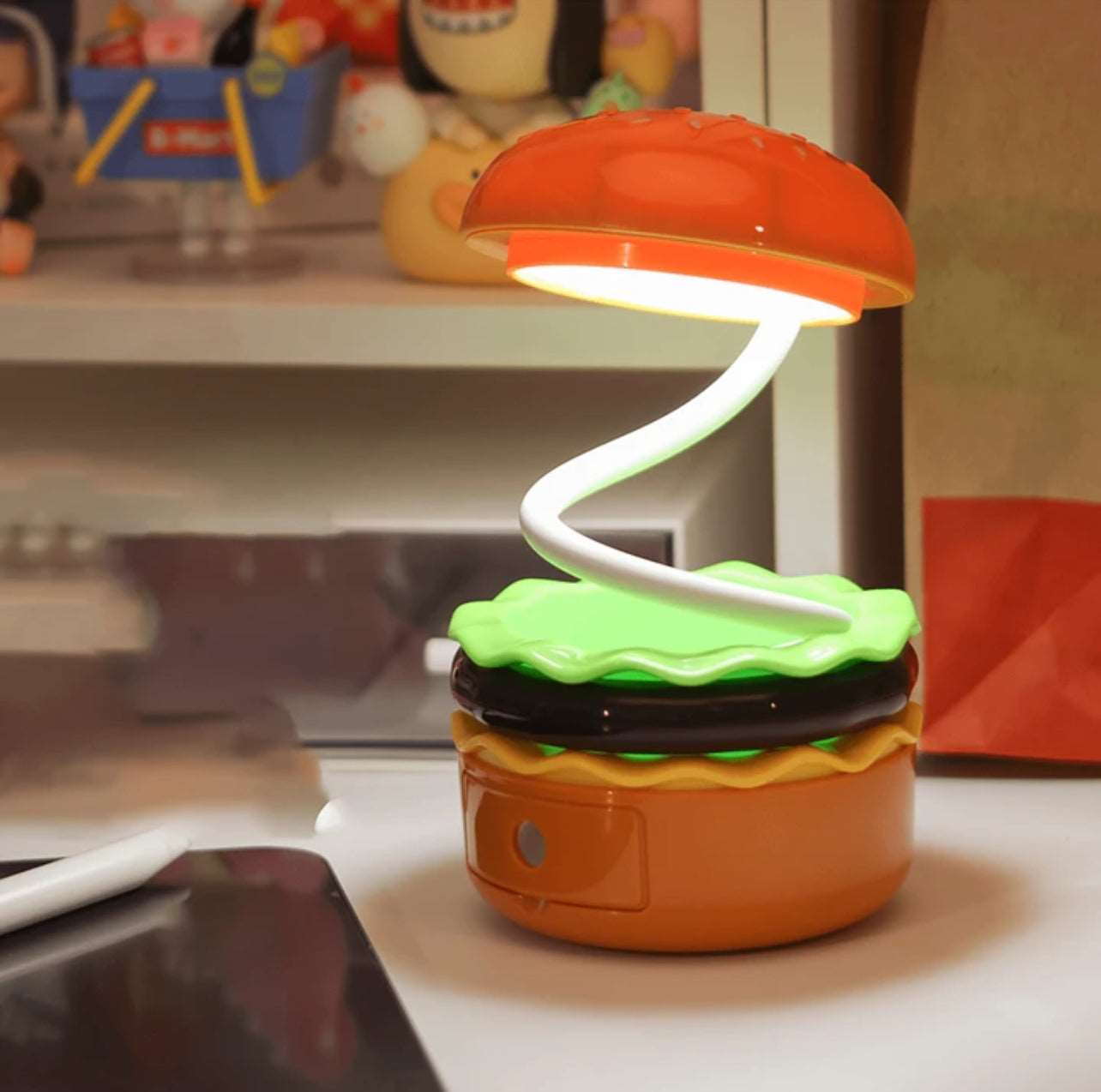 NIYO TOYS Burger Lamp for Kids with Fun Design and Flexible Light Arm for Bedroom Decor