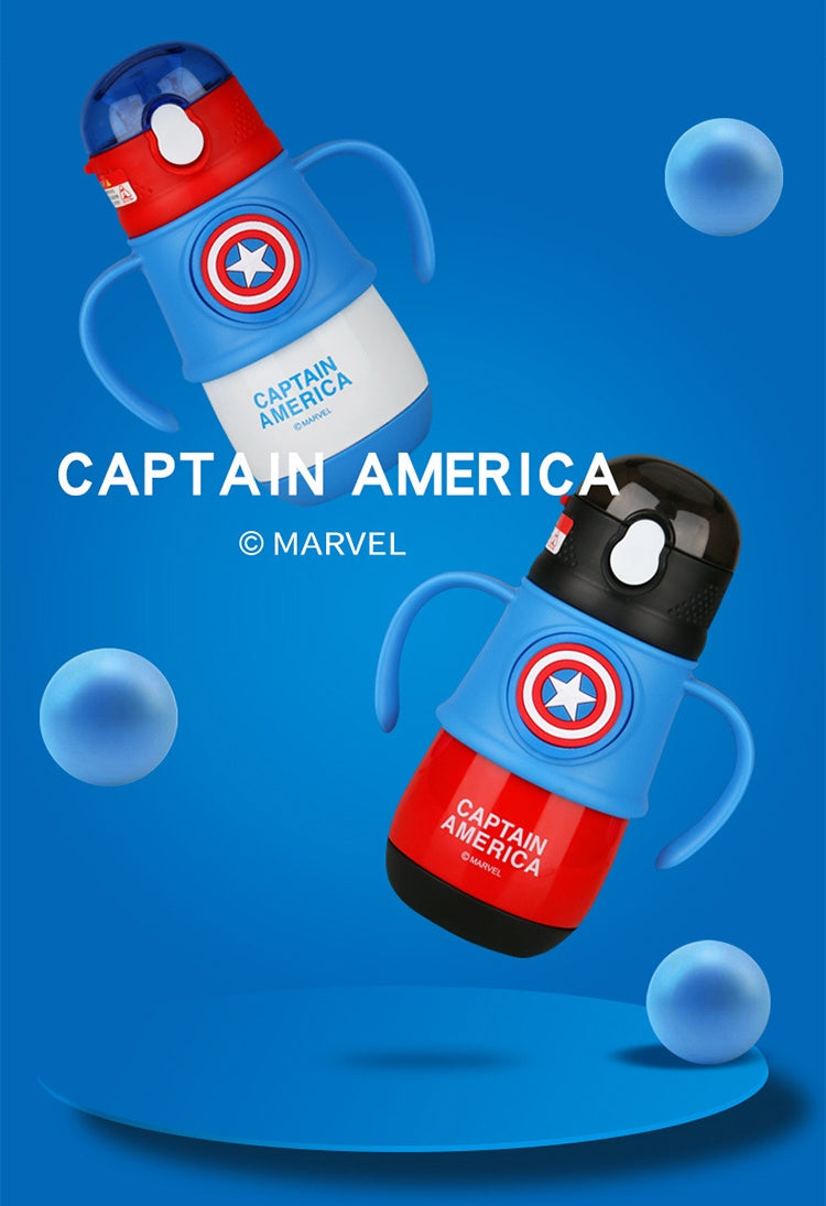 Marvel Captain America Premium Kids Bottle – 300ML | Hot & Cold Stainless Steel Flask with Dual Handles & Strap NIYO TOYS
