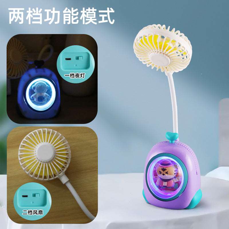 NIYO TOYS cartoon USB fan for kids with colorful lights and two-speed settings for fun cooling