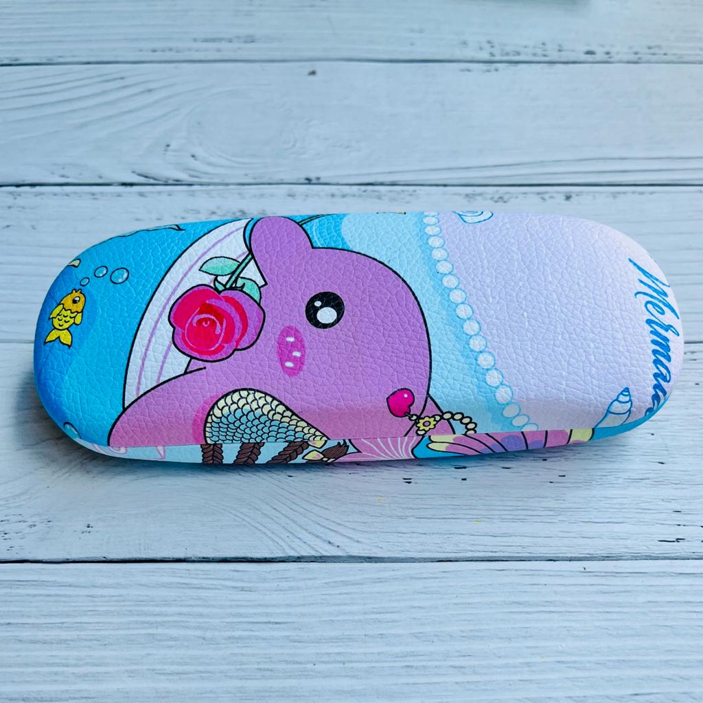 Pink mermaid case eyewear with cute graphics for kids, perfect for protecting glasses