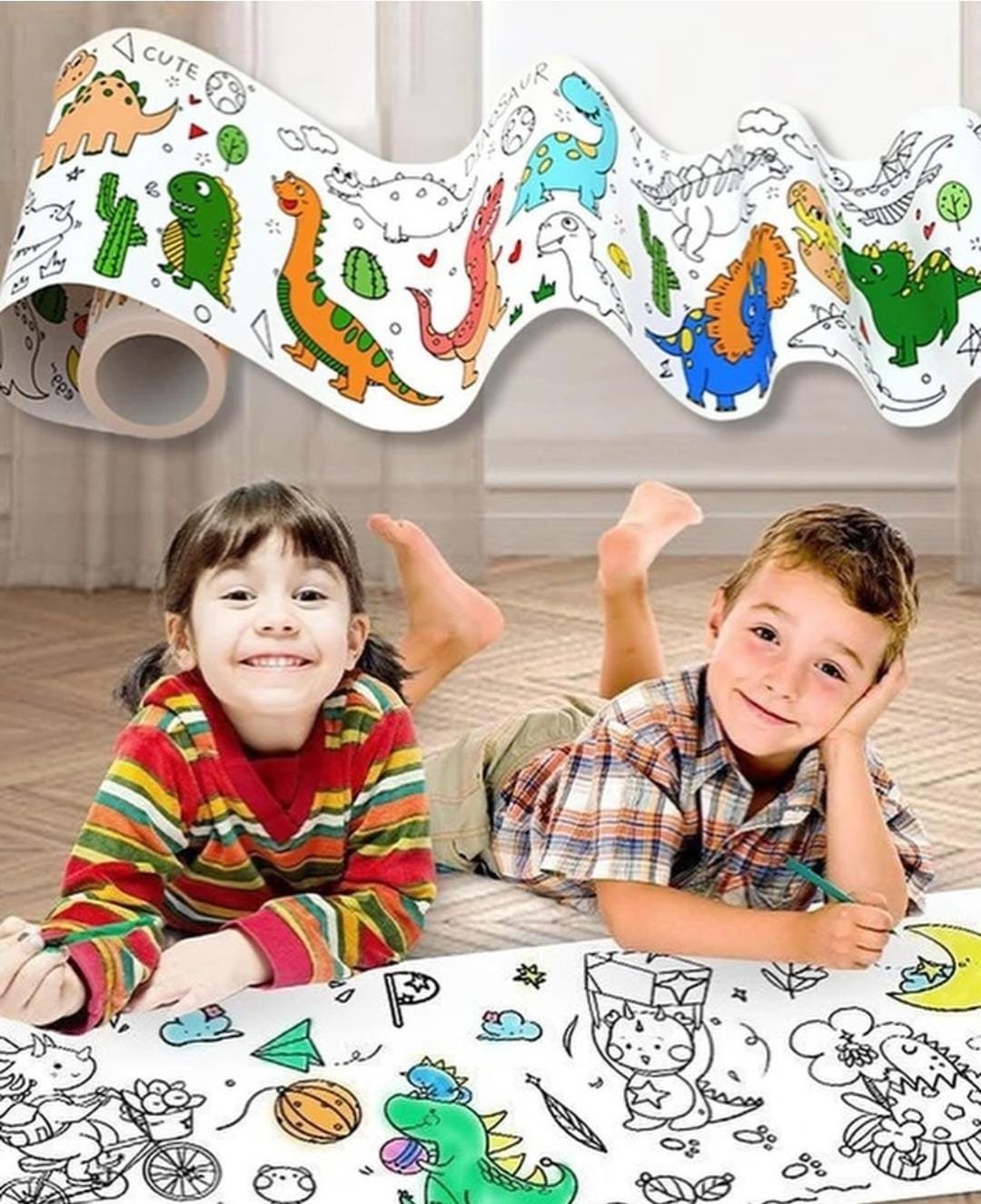 NIYO TOYS Coloring Roll for Kids featuring Dinosaurs, designed for ages 3+, perfect for creative birthday parties