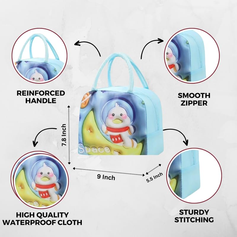 NIYO TOYS children's insulated lunch bag featuring a playful design, waterproof cloth, and smooth zipper