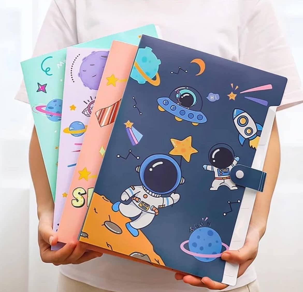 Colorful NIYO TOYS kids expanding file folder featuring space-themed designs and characters