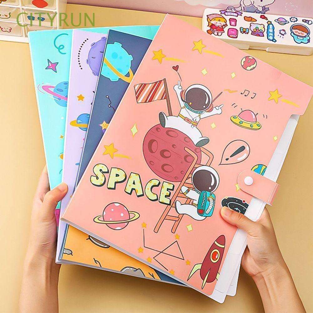 Colorful kids expanding file folder featuring fun space-themed illustrations for organizing documents
