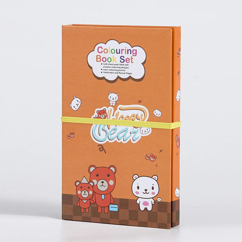 NIYO TOYS Colouring Book Set with Pencil Colors featuring Happy Bear Design and 100 Sheets