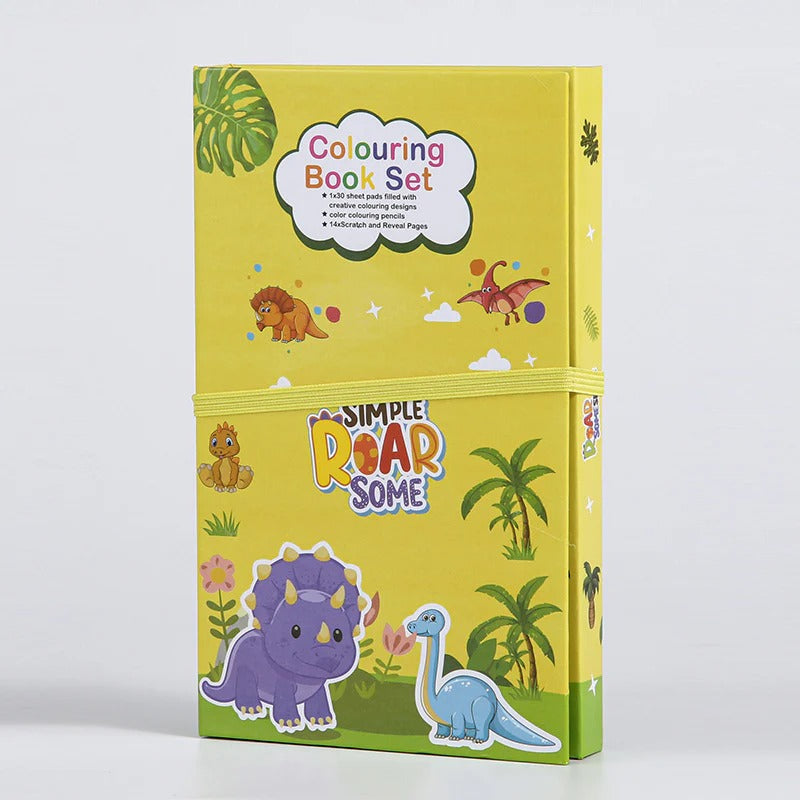 NIYO TOYS Pencil Colors Set with Dinosaur and Animal Themed Colouring Book for Kids