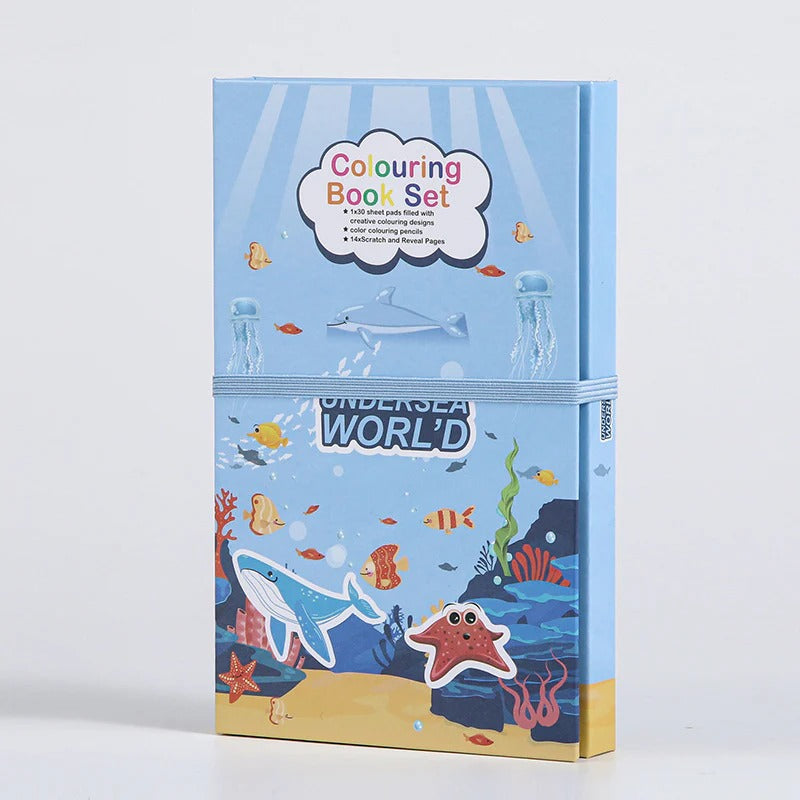 NIYO TOYS Pencil Colors Set with Undersea World Coloring Book and vibrant sea creature illustrations
