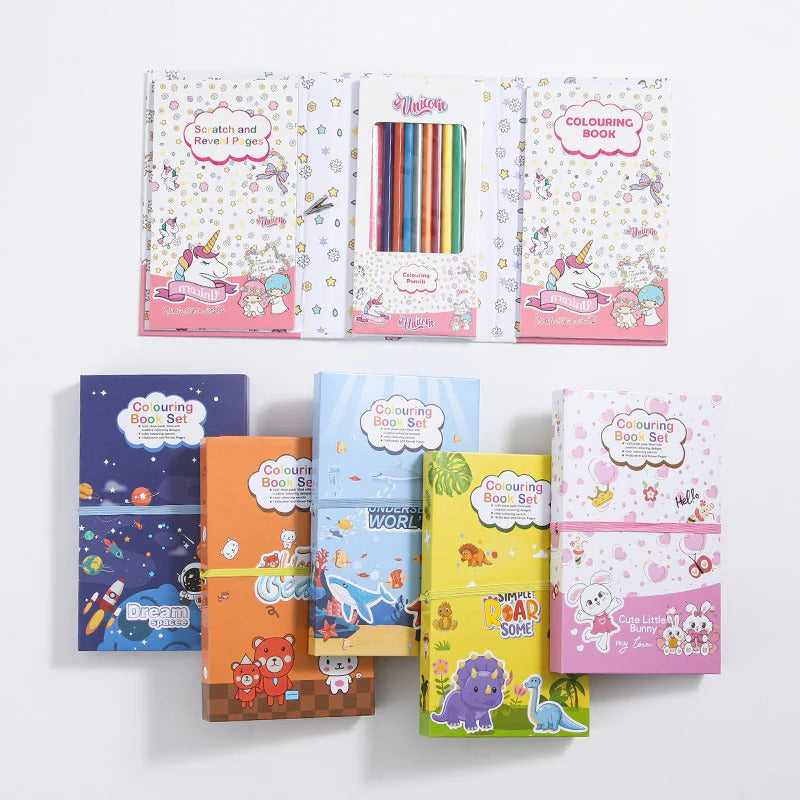NIYO TOYS Pencil Colors Set with colorful pencils and themed coloring books for kids