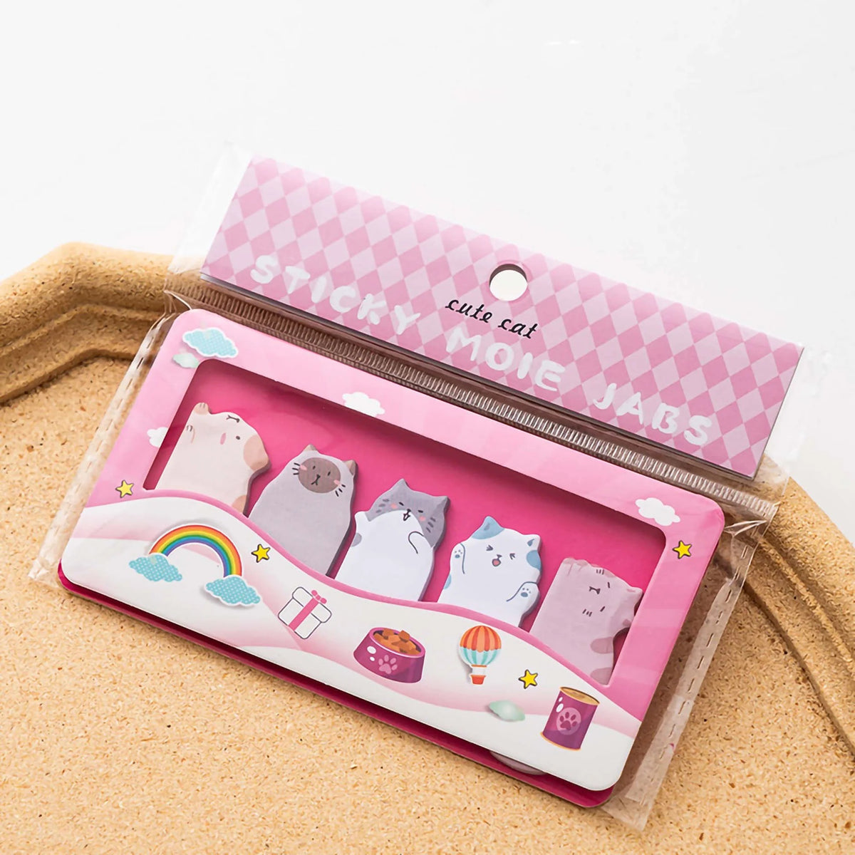 Cute cat decorative stickers in pink, perfect for kids age 3+, ideal for use as sticky notes post it