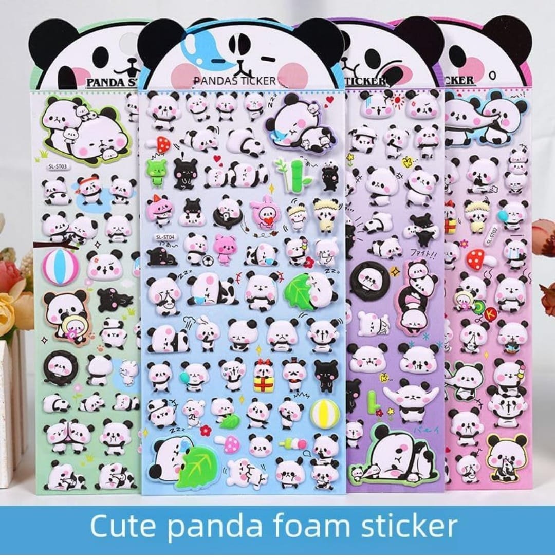 Set of cute panda foam stickers featuring various adorable designs for crafting and decorating