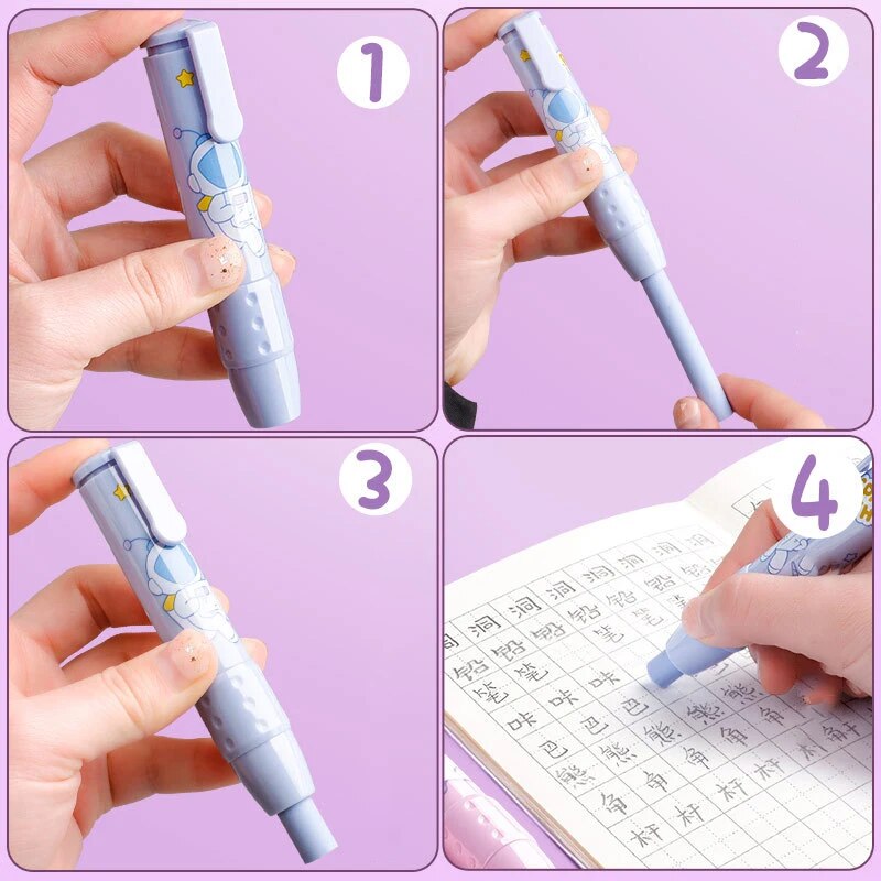 Cute retractable erasers for kids in pastel blue, perfect for correcting mistakes with fun designs