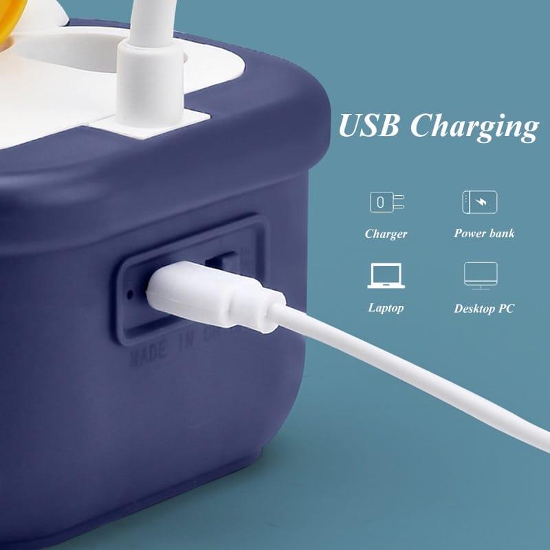 USB charging port on NIYO TOYS cute table lamp for kids with easy connectivity options