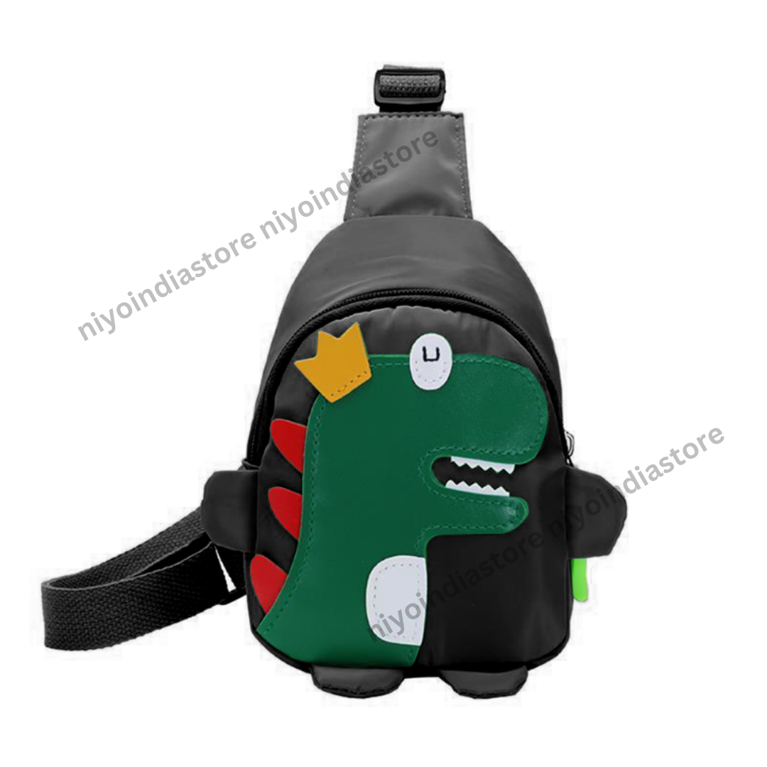NIYO TOYS Dino-King bag for children featuring a playful dinosaur design and adjustable strap