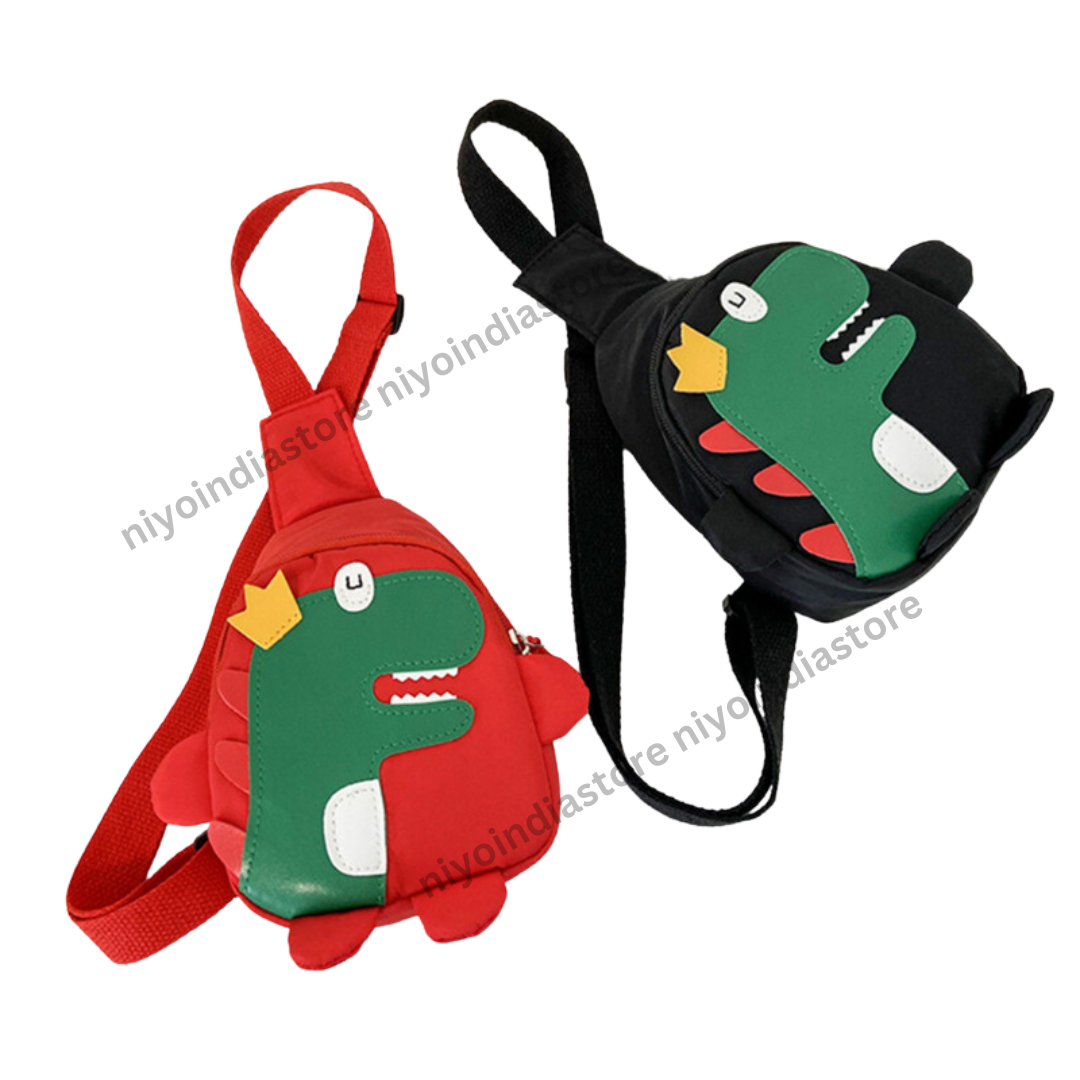 NIYO TOYS Dino-King bag for children in red and black with fun dinosaur design and adjustable straps