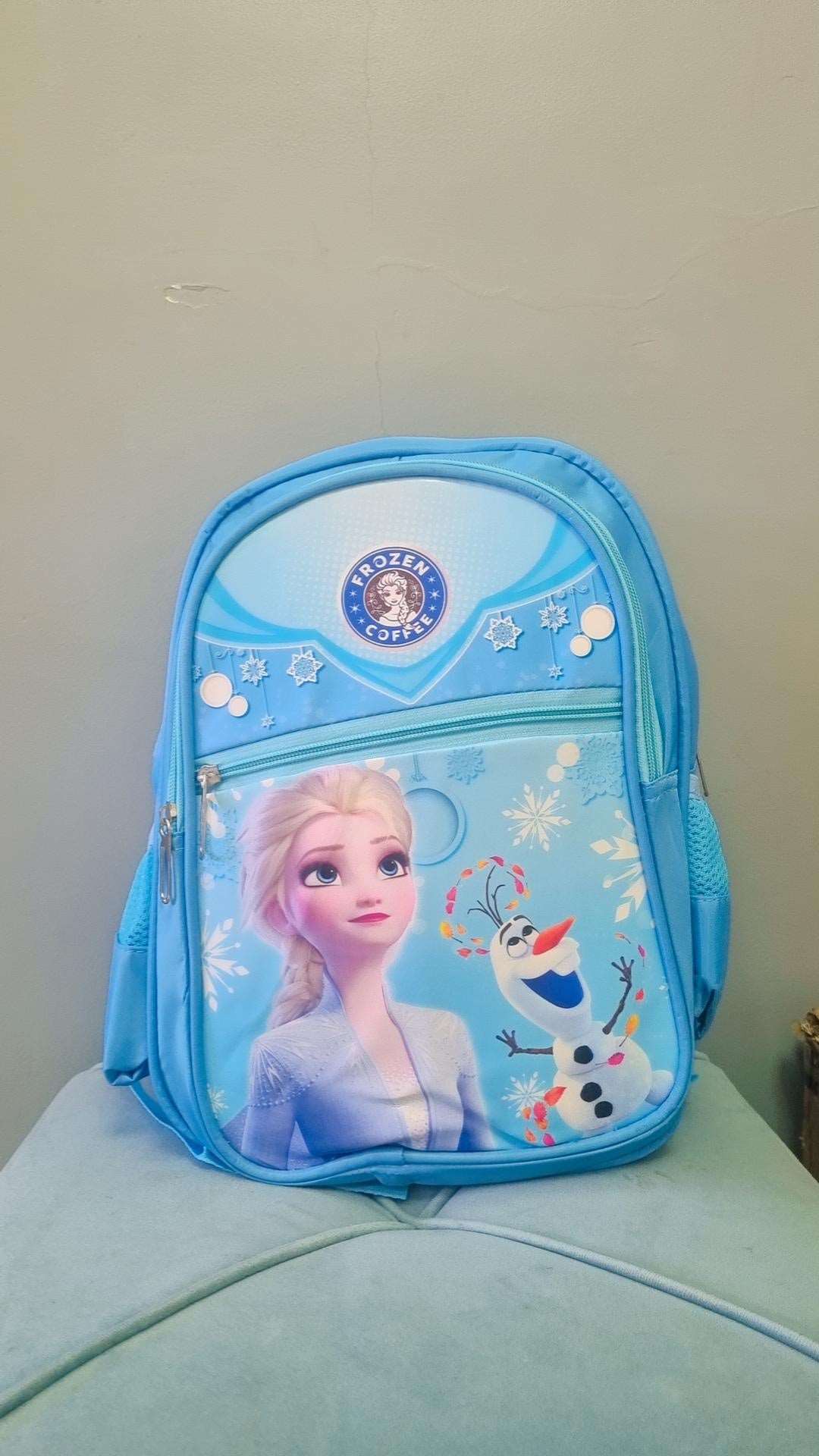 Light blue Disney backpack for kids featuring Elsa and Olaf from Frozen for school use