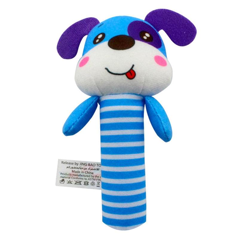 NIYO TOYS Cute Blue Dog Baby Squeaker Toy with Colorful Stripes for Infants and Toddlers