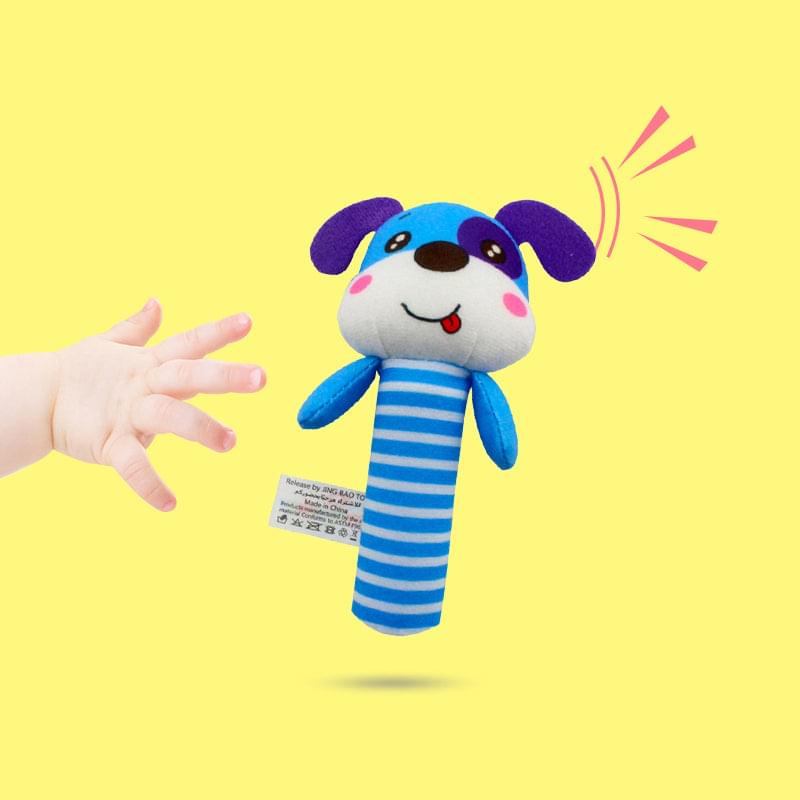 NIYO TOYS dog baby squeaker toy in blue with a playful design, perfect for infant playtime