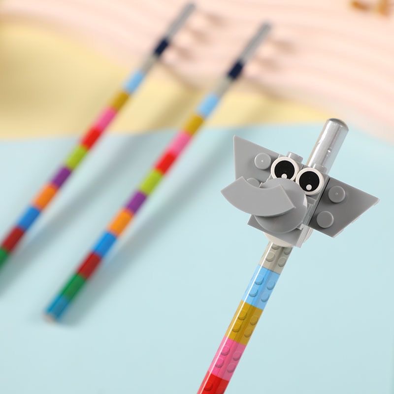 NIYO TOYS educational pencil with Lego topper featuring a colorful design and playful elephant head