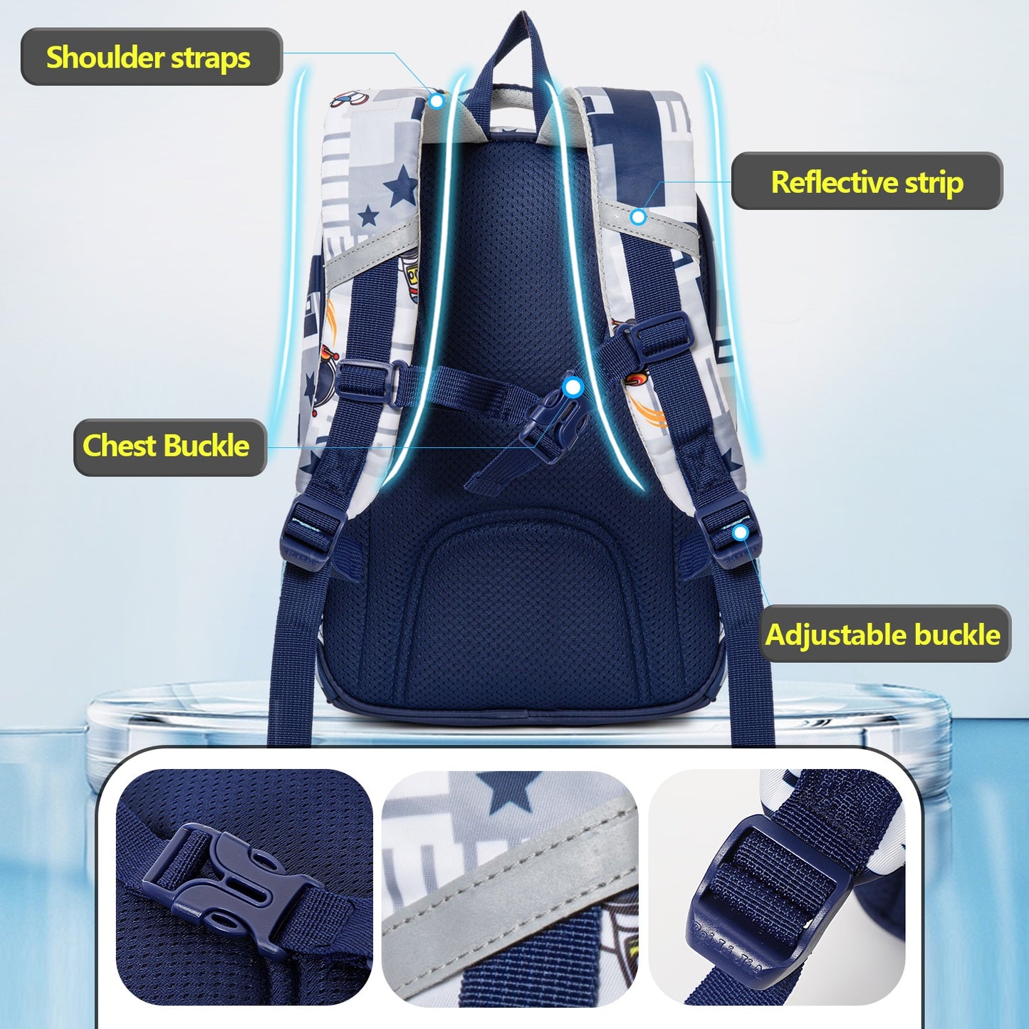 NIYO TOYS educational space theme backpack with adjustable straps and reflective details