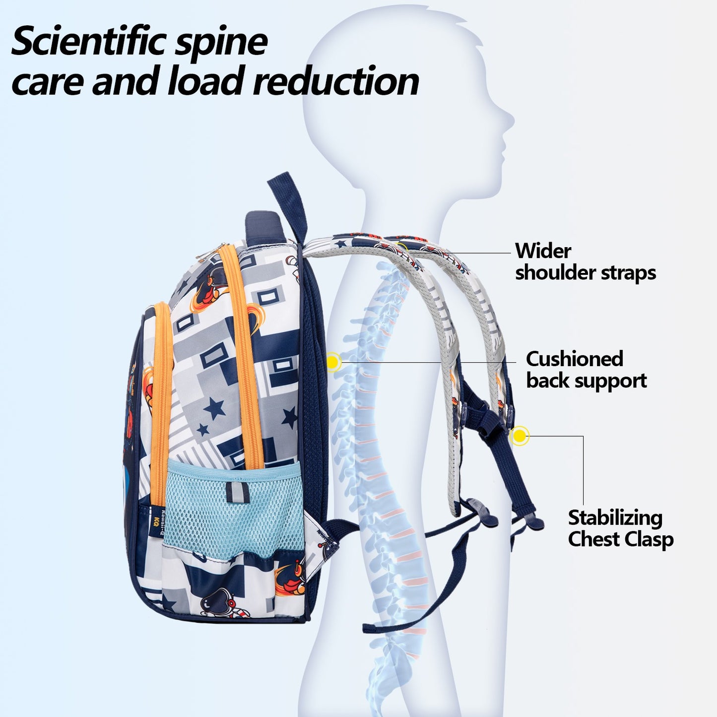 NIYO TOYS educational space theme backpack with cushioned back support and wider shoulder straps