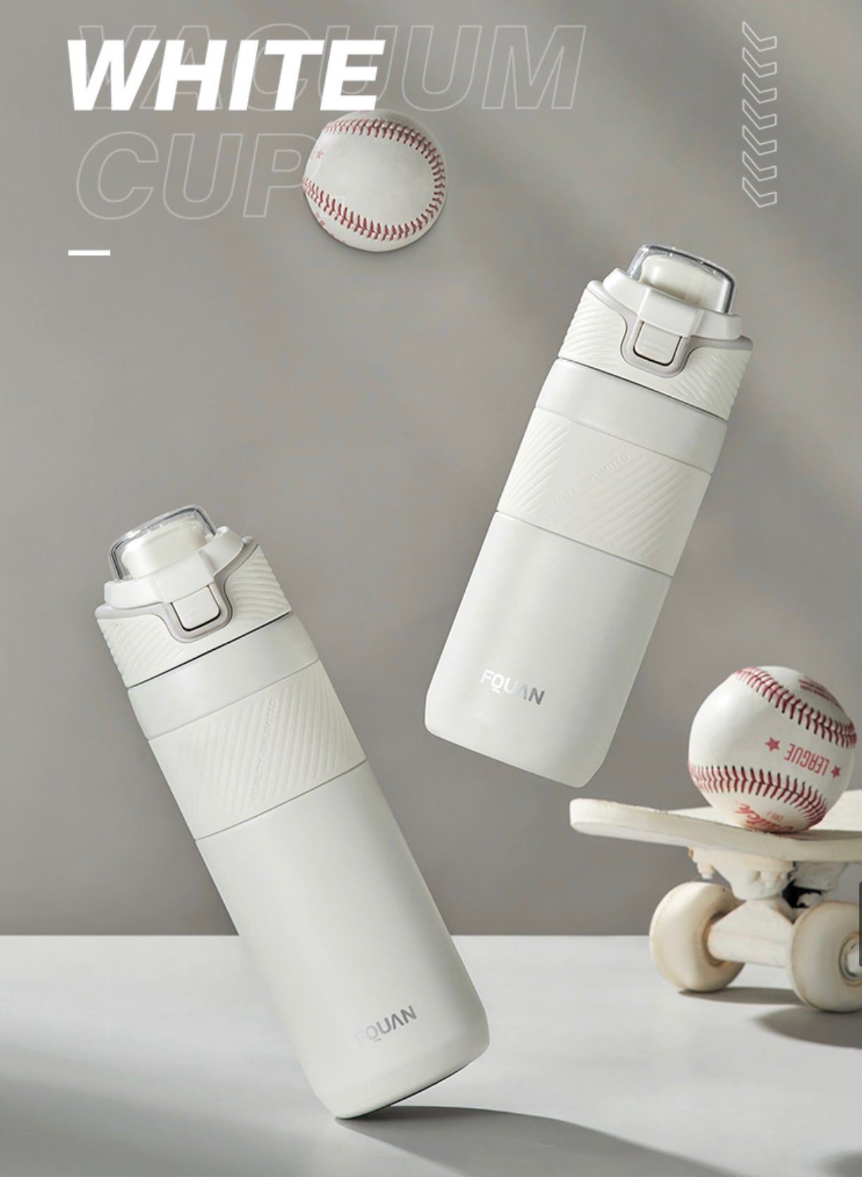 Two White NIYO TOYS durable vacuum flask 660ml with sleek design and easy grip, perfect for hydration on the go