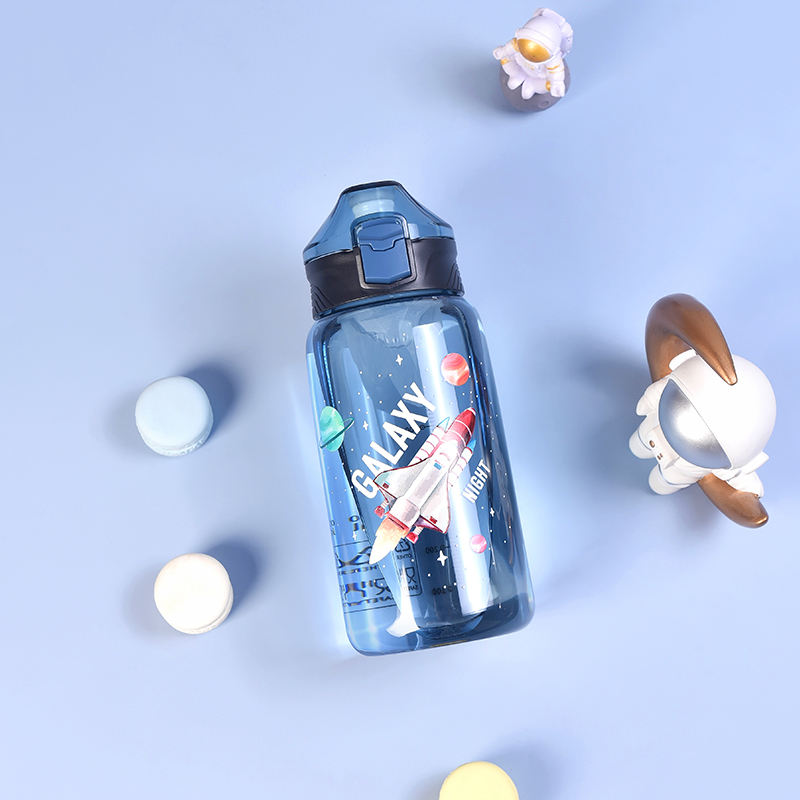 NIYO TOYS Galaxy Water Bottle featuring a rocket design, perfect for kids and outdoor activities