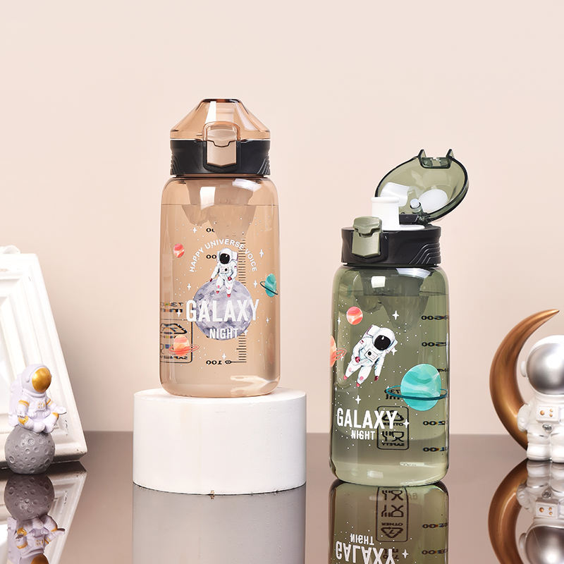NIYO TOYS Galaxy Night Water Bottle with Astronaut Design and Flip-Top Lid for Kids