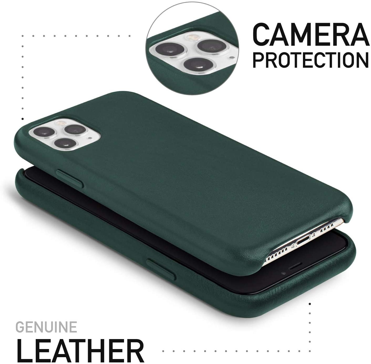 My Store Genuine Leather Phone Case in Dark Green with Camera Protection for Smartphone Safety