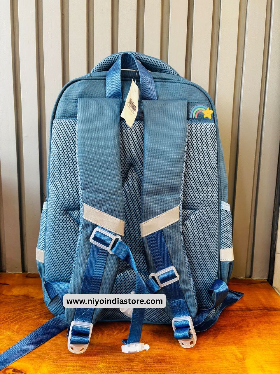 NIYO TOYS green and blue backpack 16 inch with breathable mesh back and adjustable straps