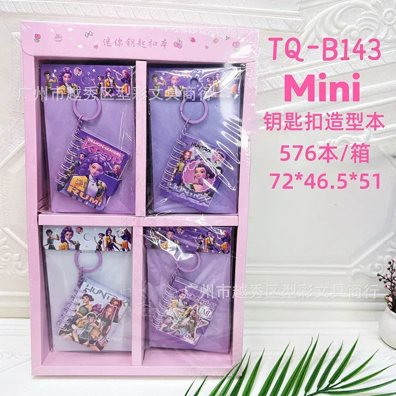 Mini purple notebooks set with keychains, age 3+, perfect for school supplies or party favors