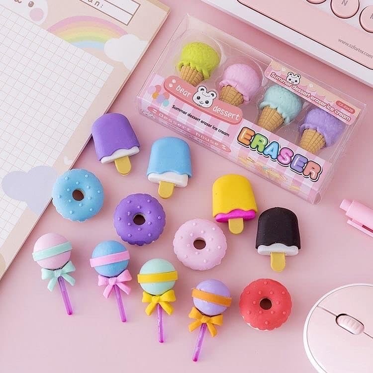 Cute Food-Themed Eraser Set (8Pcs) Cute Eraser Donut Ice Cream NIYO TOYS
