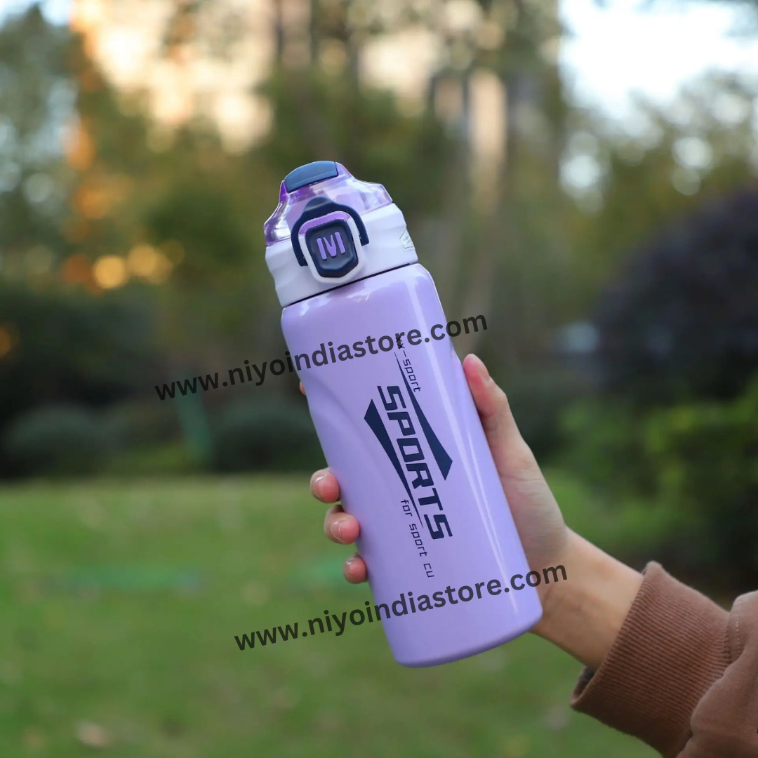 Purple NIYO TOYS insulated stainless steel water bottle, perfect for sports and outdoor activities