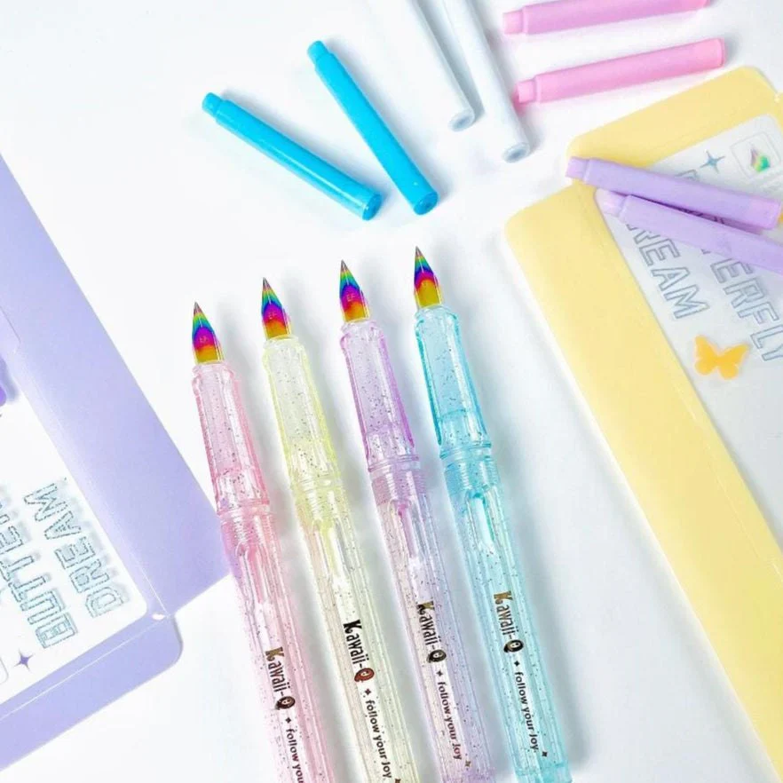 Colorful rainbow nib fountain pen for kids, perfect for arts and crafts projects